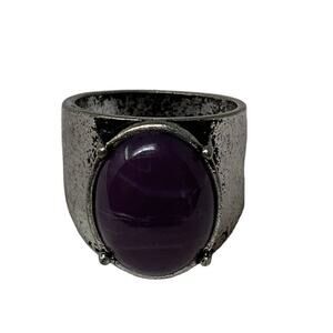 Unbranded Costume Jewelry Purple Faux Stone Ring Oval Silver Tone Apx Sz 7.25